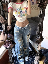 Load image into Gallery viewer, Plus Size American High Street Wide Leg Ripped Denim Women's Summer Retro High Waist Straight-leg Loose Mop Pants Pants