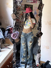 Load image into Gallery viewer, Plus Size American High Street Wide Leg Ripped Denim Women's Summer Retro High Waist Straight-leg Loose Mop Pants Pants