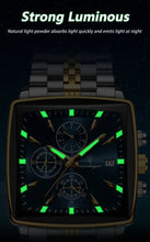 Load image into Gallery viewer, POEDAGAR Men's Square Chronograph Watch - Luminous Waterproof Stainless Steel Quartz Wristwatch