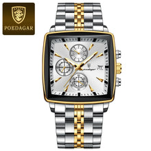 Load image into Gallery viewer, POEDAGAR Men's Square Chronograph Watch - Luminous Waterproof Stainless Steel Quartz Wristwatch