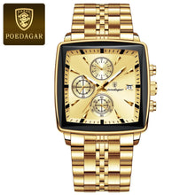 Load image into Gallery viewer, POEDAGAR Men's Square Chronograph Watch - Luminous Waterproof Stainless Steel Quartz Wristwatch