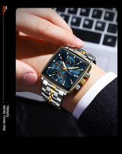 Load image into Gallery viewer, POEDAGAR Men's Square Chronograph Watch - Luminous Waterproof Stainless Steel Quartz Wristwatch