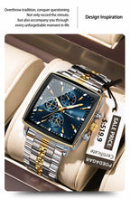Load image into Gallery viewer, POEDAGAR Men's Square Chronograph Watch - Luminous Waterproof Stainless Steel Quartz Wristwatch