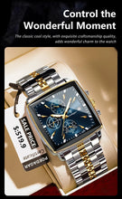 Load image into Gallery viewer, POEDAGAR Men's Square Chronograph Watch - Luminous Waterproof Stainless Steel Quartz Wristwatch