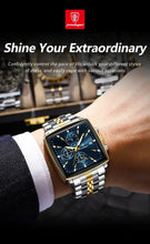Load image into Gallery viewer, POEDAGAR Men's Square Chronograph Watch - Luminous Waterproof Stainless Steel Quartz Wristwatch