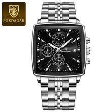Load image into Gallery viewer, POEDAGAR Men's Square Chronograph Watch - Luminous Waterproof Stainless Steel Quartz Wristwatch