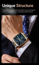 Load image into Gallery viewer, POEDAGAR Men's Square Chronograph Watch - Luminous Waterproof Stainless Steel Quartz Wristwatch