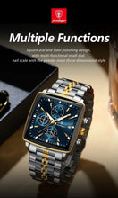 Load image into Gallery viewer, POEDAGAR Men's Square Chronograph Watch - Luminous Waterproof Stainless Steel Quartz Wristwatch