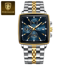Load image into Gallery viewer, POEDAGAR Men's Square Chronograph Watch - Luminous Waterproof Stainless Steel Quartz Wristwatch