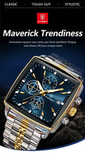 Load image into Gallery viewer, POEDAGAR Men's Square Chronograph Watch - Luminous Waterproof Stainless Steel Quartz Wristwatch