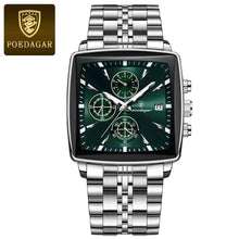 Load image into Gallery viewer, POEDAGAR Men's Square Chronograph Watch - Luminous Waterproof Stainless Steel Quartz Wristwatch