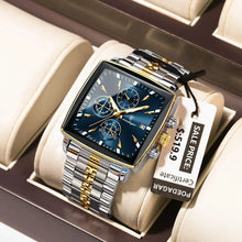 Load image into Gallery viewer, POEDAGAR Men's Square Chronograph Watch - Luminous Waterproof Stainless Steel Quartz Wristwatch