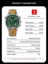 Load image into Gallery viewer, POEDAGAR Men's Luxury Quartz Chronograph Watch - Waterproof, Luminous, Leather - Military Sports Style
