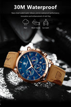 Load image into Gallery viewer, POEDAGAR Luxury Men's Chronograph Watch - Waterproof, Luminous, Leather Strap