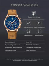 Load image into Gallery viewer, POEDAGAR Luxury Men's Chronograph Watch - Waterproof, Luminous, Leather Strap