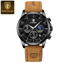 Load image into Gallery viewer, POEDAGAR Luxury Men's Chronograph Watch - Waterproof, Luminous, Leather Strap