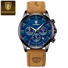 Load image into Gallery viewer, POEDAGAR Luxury Men's Chronograph Watch - Waterproof, Luminous, Leather Strap
