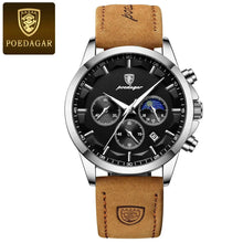 Load image into Gallery viewer, POEDAGAR Luxury Men's Chronograph Watch - Waterproof, Luminous, Leather Strap