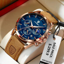 Load image into Gallery viewer, POEDAGAR Luxury Men's Chronograph Watch - Waterproof, Luminous, Leather Strap