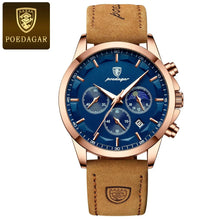 Load image into Gallery viewer, POEDAGAR Luxury Men's Chronograph Watch - Waterproof, Luminous, Leather Strap