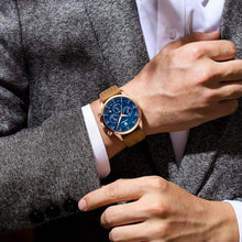 Load image into Gallery viewer, POEDAGAR Luxury Men's Chronograph Watch - Waterproof, Luminous, Leather Strap