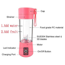 Load image into Gallery viewer, Portable Blender Mini Mixer Electric Juicer Machine Fresh Fruit Juice Blender Smoothie Maker Blender Cup Bottle A Travel Kitchen Portable USB Electric Fruit Juicer Squeezer Bottle Kitchen Tool for Orange Lemon
