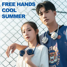 Load image into Gallery viewer, Portable Hanging Neck Fan 3-Speed Adjustable Twin Turbo USB Charge Folding Storage Silent Fans Cool Summer Work Sports Equipment Neck Hanging Cooling Fan USB Rechargeable 3 Speed Portable Bladeless Cooler Fan