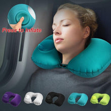 Load image into Gallery viewer, Portable U-Shape Inflatable Travel Pillow Car Head Rest Air Cushion for Travel Office Nap Head Rest Air Cushion Neck Pillow Inflatable Travel Neck Pillows Hand Press U-Shaped Headrest Cushion Compressible Ergonomic Inflating Pillows for Neck Support