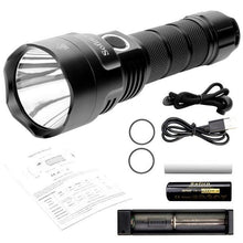 Load image into Gallery viewer, Powerful Flashlight Rechargeable Waterproof Searchlight Powerful Long Beam Distance LED Super Bright Flashlight Cree Torch with Ramping Indicator USB Charger Super Bright Torch Best For Hiking Hunting Camping Outdoor Sport