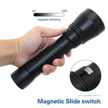 Load image into Gallery viewer, Powerful LED Rechargeable Dive Flashlight Cree Diving Flashlight Underwater Waterproof High Lumen LED Scuba Diving Torch Flashlight For Scuba Diving Underwater Torch