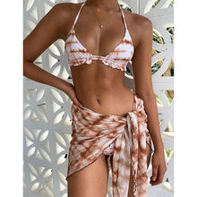 Load image into Gallery viewer, Print Swimsuit 3 Piece Mesh Bikini Set Women's Ribbed Floral Bikini Set Tie Side Swimsuit Cover Ups Daisy Butterfly Print Three Piece Bikini Swimwear Triangle Micro Bikini String Halter Swimwear Women Low Waist Bathing Suit