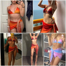 Load image into Gallery viewer, Print Swimsuit 3 Piece Mesh Bikini Set Women's Ribbed Floral Bikini Set Tie Side Swimsuit Cover Ups Daisy Butterfly Print Three Piece Bikini Swimwear Triangle Micro Bikini String Halter Swimwear Women Low Waist Bathing Suit
