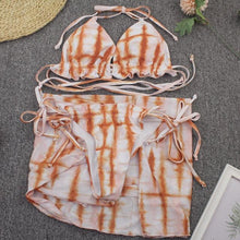 Load image into Gallery viewer, Print Swimsuit 3 Piece Mesh Bikini Set Women's Ribbed Floral Bikini Set Tie Side Swimsuit Cover Ups Daisy Butterfly Print Three Piece Bikini Swimwear Triangle Micro Bikini String Halter Swimwear Women Low Waist Bathing Suit