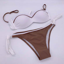 Load image into Gallery viewer, Print Swimwear Women Bikini Solid Push Up Swimsuit Female Bikini Set Beachwear Bathing Suit Swimming High Waist Swimsuits With Boy Shorts Triangle Top Stripes Halter Bikini Two Piece Bathing Suits