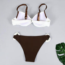 Load image into Gallery viewer, Print Swimwear Women Bikini Solid Push Up Swimsuit Female Bikini Set Beachwear Bathing Suit Swimming High Waist Swimsuits With Boy Shorts Triangle Top Stripes Halter Bikini Two Piece Bathing Suits