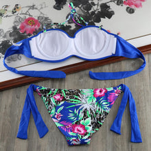 Load image into Gallery viewer, Bikini Solid Strappy Bandage Bikinis Set White Push Up Bikini Swimwear Swimsuit Bathing Suit Women's Ribbed Tie Bikini Adjustable Lace Up Bottom String Women Swimsuit