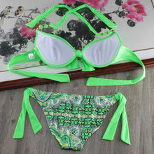 Load image into Gallery viewer, Bikini Solid Strappy Bandage Bikinis Set White Push Up Bikini Swimwear Swimsuit Bathing Suit Women's Ribbed Tie Bikini Adjustable Lace Up Bottom String Women Swimsuit