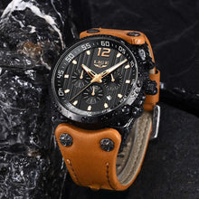 Load image into Gallery viewer, Men's Waterproof Watch With Leather Belts, Chronometers And Day Display Fluorescent Pointers Excellent Gift Unique Design