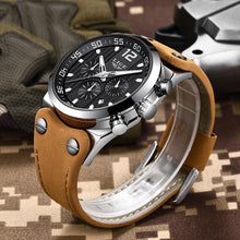 Load image into Gallery viewer, Men's Waterproof Watch With Leather Belts, Chronometers And Day Display Fluorescent Pointers Excellent Gift Unique Design