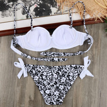 Load image into Gallery viewer, Bikini Solid Strappy Bandage Bikinis Set White Push Up Bikini Swimwear Swimsuit Bathing Suit Women's Ribbed Tie Bikini Adjustable Lace Up Bottom String Women Swimsuit