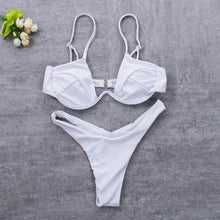 Load image into Gallery viewer, Push Up Unpadded Bikini Set Women 4 Colors Bandage Bikini Set Swimsuit Thong Bottom Swimwear Two Pieces Plain Bikini Bathing Suit Swimwear Bathing