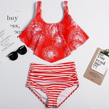 Load image into Gallery viewer, Women High Waist Bikini Plus Size Swimwear Summer Swimsuit Beach Bathing Suit Ruffle Bikini Floral Printed Ruffle High Waist Bikini Set Women's Tummy Control Bathing Suit Swimsuit Flounce Peplum