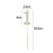 Load image into Gallery viewer, 1Pc Glitter Alloy Rhinestone Number Cake Toppers Pieces Silver Glitter Number Cake Toppers Double Sided Twinkle Happy Birthday Cake Topper Cupcake Toppers For Wedding Baby Shower Birthday Decoration Wedding Gold Silver Digital Cakes Dessert Decor