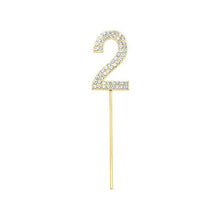 Load image into Gallery viewer, 1Pc Glitter Alloy Rhinestone Number Cake Toppers Pieces Silver Glitter Number Cake Toppers Double Sided Twinkle Happy Birthday Cake Topper Cupcake Toppers For Wedding Baby Shower Birthday Decoration Wedding Gold Silver Digital Cakes Dessert Decor