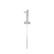 Load image into Gallery viewer, 1Pc Glitter Alloy Rhinestone Number Cake Toppers Pieces Silver Glitter Number Cake Toppers Double Sided Twinkle Happy Birthday Cake Topper Cupcake Toppers For Wedding Baby Shower Birthday Decoration Wedding Gold Silver Digital Cakes Dessert Decor