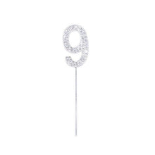 Load image into Gallery viewer, 1Pc Glitter Alloy Rhinestone Number Cake Toppers Pieces Silver Glitter Number Cake Toppers Double Sided Twinkle Happy Birthday Cake Topper Cupcake Toppers For Wedding Baby Shower Birthday Decoration Wedding Gold Silver Digital Cakes Dessert Decor