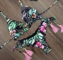 Load image into Gallery viewer, Women Push-up Bikini Swimwear Adjustable Swimsuit Bathing Suit Beachwear Women's Tie Bikini Lace Up Bottom String Swimsuit Bandage Swim Beach Wear Summer Comfortable Bikini Set