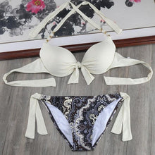 Load image into Gallery viewer, Bikini Solid Strappy Bandage Bikinis Set White Push Up Bikini Swimwear Swimsuit Bathing Suit Women's Ribbed Tie Bikini Adjustable Lace Up Bottom String Women Swimsuit