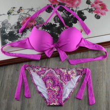 Load image into Gallery viewer, Bikini Solid Strappy Bandage Bikinis Set White Push Up Bikini Swimwear Swimsuit Bathing Suit Women's Ribbed Tie Bikini Adjustable Lace Up Bottom String Women Swimsuit
