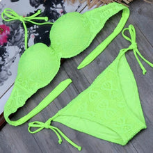 Load image into Gallery viewer, Bikini Solid Strappy Bandage Bikinis Set White Push Up Bikini Swimwear Swimsuit Bathing Suit Women's Ribbed Tie Bikini Adjustable Lace Up Bottom String Women Swimsuit